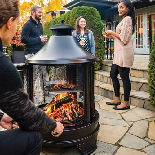 WEIMILOR 49.5 H x 30.5W Pagoda Fire Pit, Square Wood Burning firepit, Outdoor Fire Pit Fireplace with Cooking Grill,for Garden Backyard Courtyard BBQ