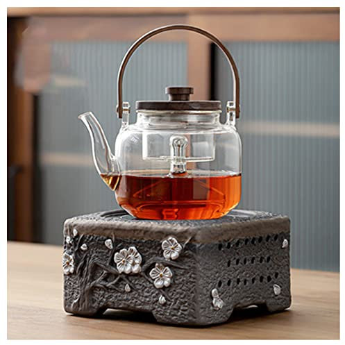 XFZJCHAP Retro Vidrio Eléctrico Patrón En Relieve Botón Giratorio Hogar Tetera Cafetera Estufa De Té Mini Té Eléctrico Dispensadores De Agua Caliente (C) Noble ambición esperanzadora