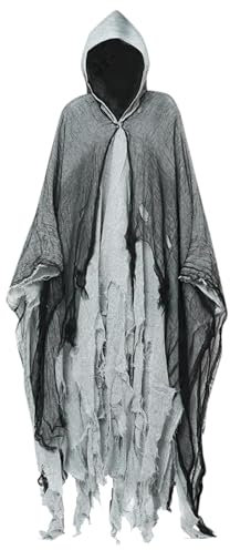 Halloween Umhang Schwarz Vampir Kostüm Mittelalter Umhang mit Kapuze Lange Cape Mantel Halloween Kostüm Damen Gruselig Geist Cape Outfit Herren Karneval Halloween Weihnachten Kostüme für Erwachsene