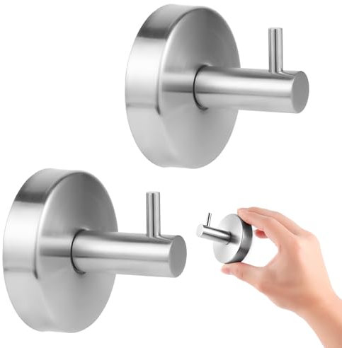 Fisynug 2 Pcs Heavy Duty Suction Hooks for Bathroom Self Adhesive Stainless Steel Vacuum Suction Cup Hooks for Hanging (Silver)