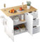 DRIXNO Mobiler Küchentisch, Arbeitsplatte aus Eichenholz, Klappbares Design, Multifunktionaler Schrank, 3 Schubladen, Handtuchhalter, Weiß Geeignet für Küche, Esszimmer, Haus