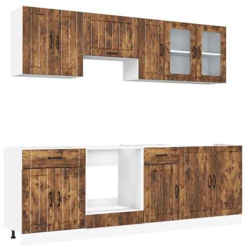 vidaXL 8-TLG. Küchenschrank-Set Lucca Räuchereiche Holzwerkstoff, Küchenzeile, Küchenschrank, Schrank, Hängeschrank, Spülenunterschrank, Küchenmöbel