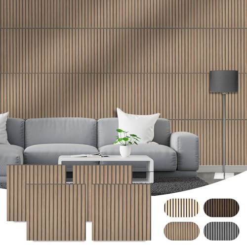 CLICK-DECK Lot de 4 panneaux muraux acoustiques de qualité supérieure, panneaux muraux à lattes, insonorisants, ignifuges et FSC pour murs, 60 x 60 cm (chêne naturel, feutre gris)