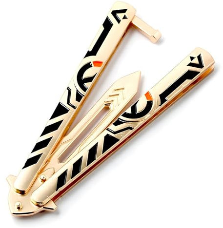 Genérico Navaja Mariposa Entrenamiento fabricada en aleación de zinc sin filo diseño exclusivo con grabados plegable abanico color dorado