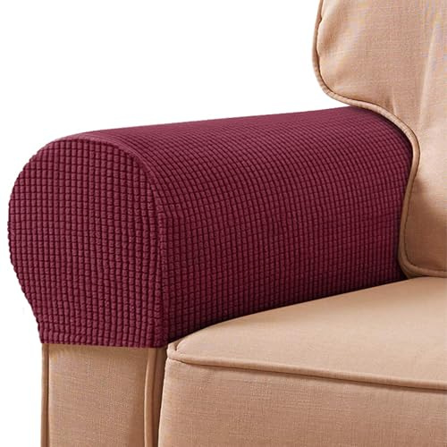 FUAAOLIY Stretch Armrest Covers for Chairs and Sofas, Couch Arm Covers for Sofa Spandex Armrest Covers Anti-Slip Furniture Protector Washable Armchair Slipcovers for Recliner Set of 2 (Wine Red)