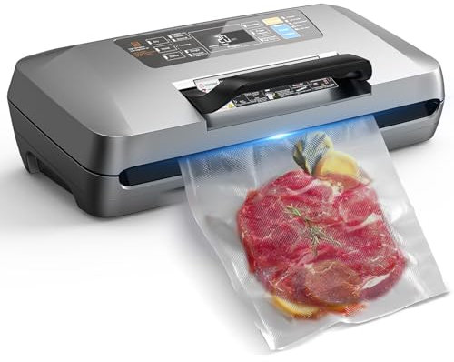 DXstring Vacuum Sealer Machine, 95kPa Food Vacuum Sealer Machine with Double Heat Seal, Vacuum Pack Machine with Built-in Cutter and Bag Storage, 1 Bag Roll and 10 Pre-cut Bags