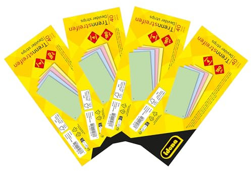 Idena 90277 - Trennstreifen, 160 Stück gelocht, Register aus 180 g/m² FSC-Mix Papier in 4 Farben, für Schule und Büro