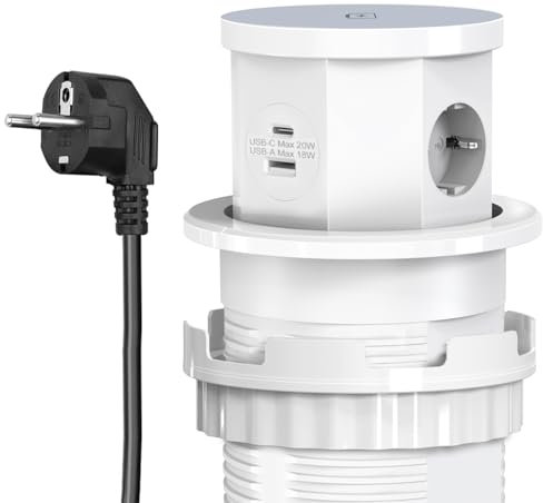 CHENGPI Regleta Empotrable de Corriente Empotrada Tipo Elevador con Carga Inalámbrica, Regleta de Enchufes Empotrada con Tomas de Corriente, USB, Tipo C, Enchufe Escritorio para Cocina, Oficina