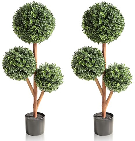 momoplant 90cm/3ft Artificial Trees, Topiary Balls Boxwood Trees in Pot Fake Plants for Home Indoor Outdoor Garden Decor
