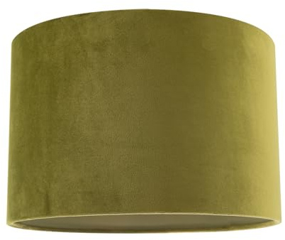 Designer Soft Velvet Olive Green Fabric Round 30cm Drum Lamp Shade | for Lounge Bedroom Dining Room etc | Inner Cotton Lining by Happy Homewares