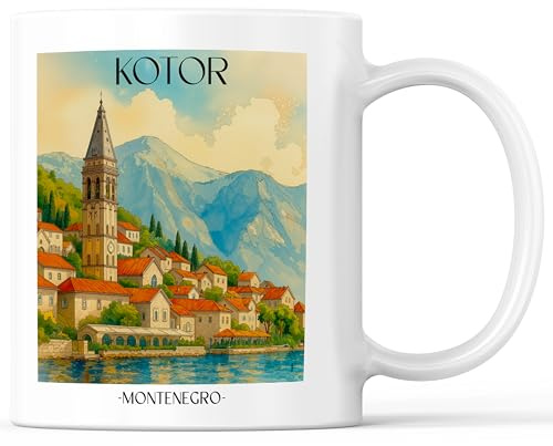 favplace Tasse mit Städtemotiv Kotor Montenegro Kaffeebecher - Geschenkidee bzw. Geschenk für Fernweh oder Heimat - Reise Kaffeetasse 330ml Weiß