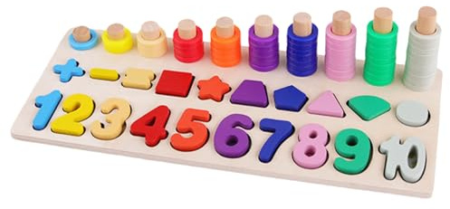 Genérico De Formas Numéricas, De Números De Madera - Apilador De De Conteo | Juego De Matemáticas, Tablero De, Juego De Correspondencias, De Habilidad Motor