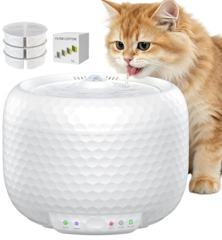 1.8L Kabellose Katzenbrunnen mit 5200mAh Akku, Katzenbrunnen für Katzen mit Sensor,Red‑Dot‑Design‑Award, Trinkbrunnen für Katze mit Extrem Leiser Pumpe, Lieferumfang Enthält 3 Austauschbare Filter