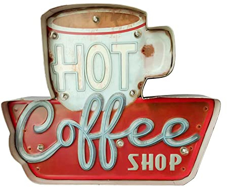 Aumotop Decorazione Vintage per Insegna in Metallo a LED per Caffetteria con Design Nostalgico la del Bar Caffetteria, Atmosfera Romantica la Decorazione, 1 Insegna Decorativa