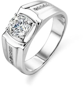 Moissanite Ring Herren, Eheringe 950 Platin Rundfassung mit 4 Krappen und 1 Karat Moissanit Pt950 Silber Echt Größe 52 (16.6)