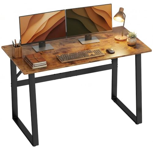 HOMCOM Escritorio Estilo Industrial Oficina 120x60x76 cm Marrón Rústico | Mesa de Escritorio, Mesa de Ordenador con Marco de Acero, Fácil de Montar, para Casa, Dormitorio, Estudio