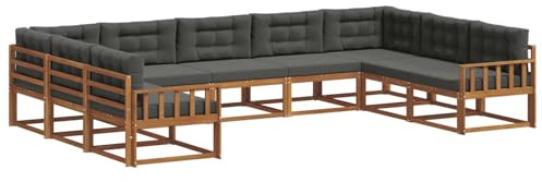vidaXL Outdoor-Sofagarnitur mit Kissen 9 pcs Natur und Anthrazit, Outdoor modernes Sofa Set, robuste Patiosammlung, vielseitige Gartenmöbel, Sectional Lounger für Entspannung im Hinterhof