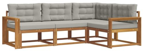 vidaXL Outdoor-Sofagarnitur mit Kissen 4 pcs Natürlich und Hellgrau, Garten Modular Outdoor Sofa, Langlebiges Sektionales Set, Bequeme Patio-Sitzgelegenheiten, Moderner Akazienholz-Lounge