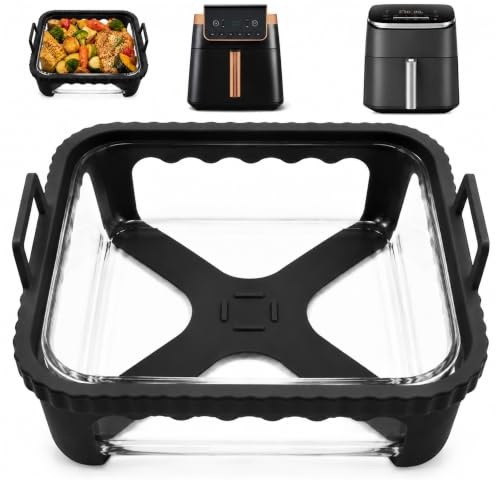 Hivio Auflaufform Airfryer Groß für Cosori Turboblaze Airfryer XXL 6L/Ninja Heißluftfritteuse MAX PRO 6,2 L/RUSSELL HOBBS XXL 8.3L, Glas Airfryer Zubehör, BPA-frei-Schwarz