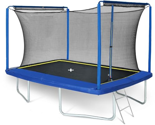 Gartentrampolin rechteckig 244x366 cm – Trampolin mit Sicherheitsnetz & UV-beständiger Polsterung, großer Sprungbereich für Kinder & Erwachsene – Robustes Outdoor Trampolin für Familiengarten – Blau