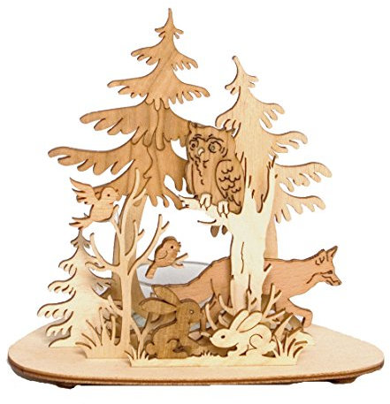 Kuhnert - hochwertiger Teelichthalter Waldtiere - mit aufgesetztem Edelholzfunier - Maße: 13 x 10 x 15 cm - Made in Germany