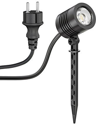 ledscom.de Kleiner LED Gartenstrahler mit Erdspieß TARL für außen, IP65, Stecker, schwarz, 4,3 W, 340lm, warmweiß