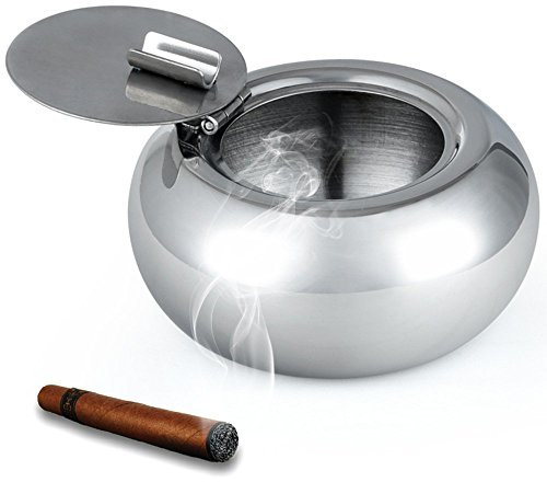 Edelstahl Aschenbecher mit Deckel Winddicht Zigarette Aschenbecher Raucher Aschenbecher Desktop Aschenbecher für Innen oder Außen Home Office Dekoration - Silber
