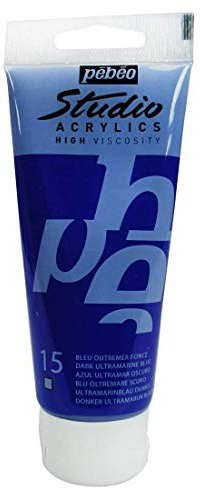 PÉBÉO Lot de 3 Peintures Studio Acrylique Tube Bleu Outremer Foncé 100 ml