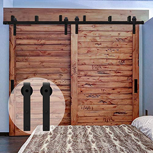 Binario per Porta Scorrevole Doppio Accessori Kit 9FT/2.74M, Bypass Porta Scorrevoli Esterno Muro Doppia Pista Scorrevole in Stile Rustico-Nero