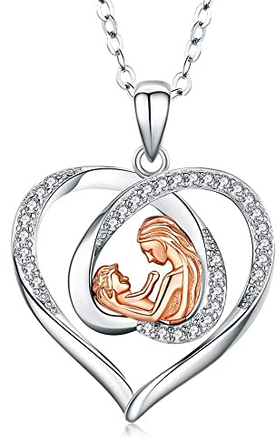 Odinstone Mutter Tochter Kette 925 Sterling Silber Mutter und Kind Liebe Herz Anhänger Halskette 5A Zirkonia Schmuck Geschenke für Großmutter Mutter Tochter Frau mit Geschenkbox
