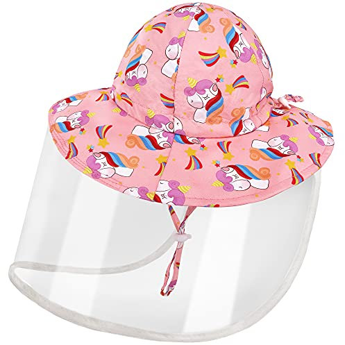 Baby Sonnenhut Mädchen Schirmmütze Kinder Hüte Flapper UV Schutz Caps Faltbarer Eimer Hut Weiche Baumwolle Strand Hüte Hut des Breiten Krempe Fischers Einhornschutz,48 cm