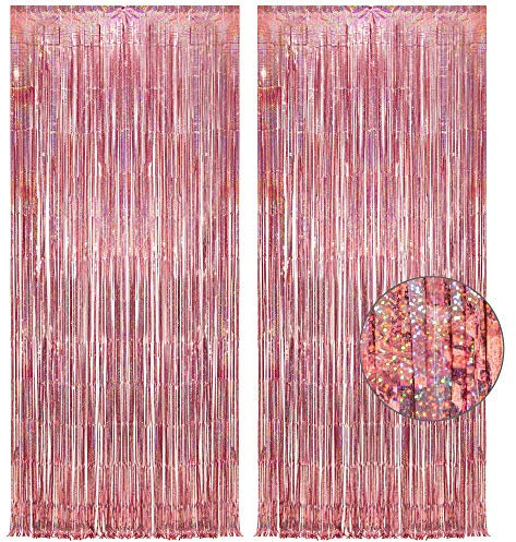 Tinsel Curtain, Rose Gold Glitter, Greatril Multicoloured Tinsel Curtains, Colourful, Fringes, Background Decoration for Party, Birthday, Christmas, Carnival Decoration, 1 m x 2.5 m, 2 Pieces