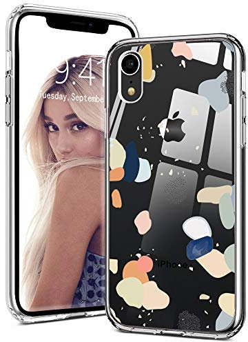 Idocolors Cases for iPhone X/Xs Clear Colorful Graffiti Design, Slim TPU Soft Bumper + Backshell Protective Phone Case, Thin Shapes Pattern Cover