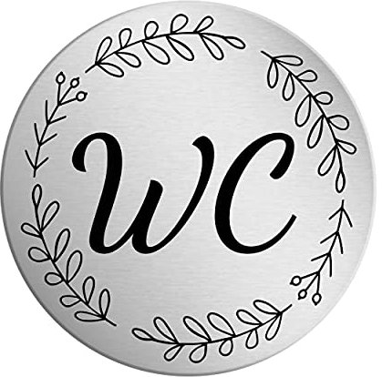 WC Schild selbstklebend rund, silber-schwarz, 10 cm hoch, Toilettenschild zum kleben, WC Beschriftung