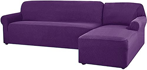FASCINATDECO Copridivano Angolare con Penisola Elasticizzato Copridivano Componibile per Divano A Forma di L (Viola,Destra 2 Posti)