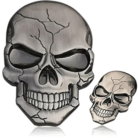 Deselen Metall Totenkopf Aufkleber Abziehbild Ornament, 3D Auto Sticker Optisch Hochwertig Totenköpfe Metallaufkleber, Autoaufkleber Tuning, 2 Packungen, Silber