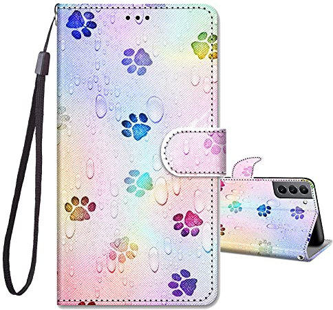 JRIANY For Samsung Galaxy S22 Case 5G, PU Leather Wallet Case with Card Holder Animal Pattern Cute Design Shockproof Protective Cover Flip Case Compatible with Samsung Galaxy S22 5G, Footprint