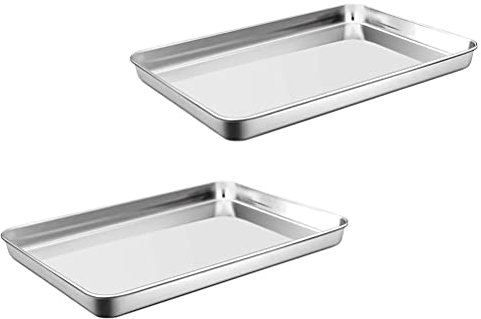 Zerodeko 2pcs Stainless Steel Baking Tray for Outdoor Cooking High Temperature Resistant Barbecue Container Easy to Clean Roasting Pan for Biscuits Vegetables and More