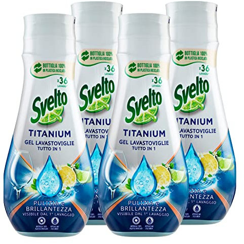 4x Svelto Titanium Gel Tutto in 1 per Lavastoviglie - 4 Flaconi da 640 ml