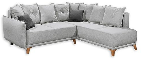 PAMPLONA Ecksofa mit Schlaffunktion, Silber / Anthrazit - Moderne Eckcouch in L-Form mit Bettkasten - 244 x 91 x 212 cm (B/H/T)