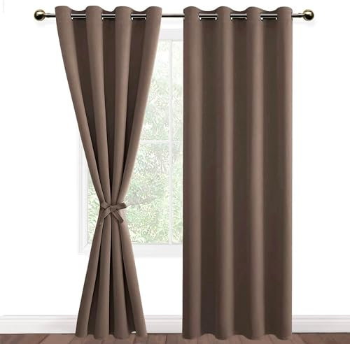 DWCN Vorhang Blickdicht Verdunkelungsgardinen mit Ösen 2 Stücke Vorhang Blickdicht Fensterdeko Thermogardine für Wohnzimmer Schlafzimmer, Khaki Cappuccino, 245x140cm(HxB)