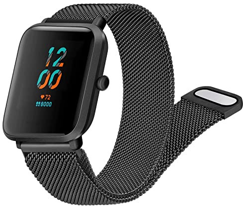 Meliya Correa para Amazfit Bip 3/Bip Lite/Bip S/Bip S Lite/Bip U/Bip U Pro,Correas Metal de Acero Inoxidable Pulseras de Repuesto para Amazfit Bip U para Hombres Mujeres(Negro)