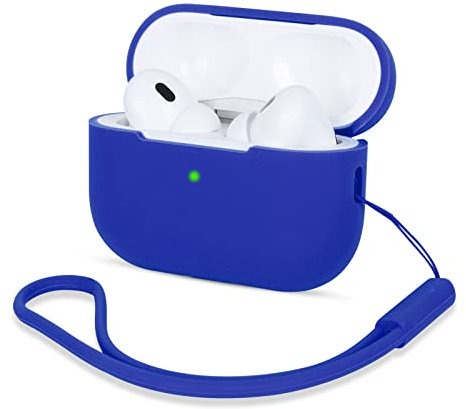 AOTUAO Kompatibel mit AirPods Pro 2 Hülle Case, Silikon Stoßfeste Schutzhülle für AirPods Pro 2. Generation 2022 Case Cover mit Silikon Lanyard, Front-LED Sichtbar, Blau
