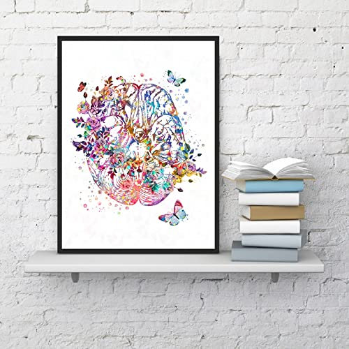 QITEX Wanddeko Wohnzimmer Gehirn Anatomie Kunstdrucke Neurologie Medizin Poster Ärzte Wissenschaft Nerven Aquarell Gemälde Leinwand Bild Klinik Wand Bilder Dekor 30x40cm ohne Rahmen