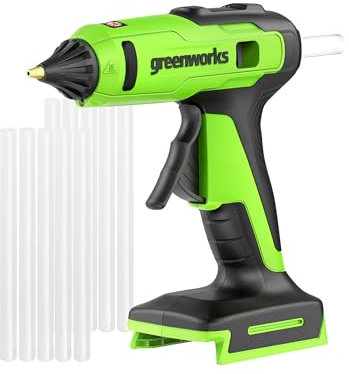 Greenworks Pistola Colla a Caldo Senza Fili 24V Riscaldamento Rapido in 90 sec, Luce LED, Ugello Antigoccia, Spegnimento Automatico per Fai da Te, Arte, Artigianato, Decorazione Domestica