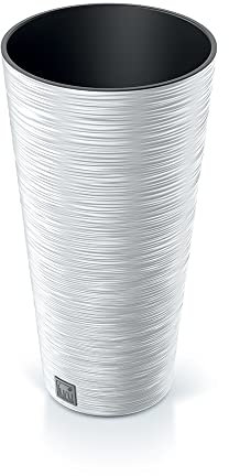 URBNLIVING Fioriera rotonda in legno e grano, alta, per interni ed esterni, decorazione da giardino, contemporanea, moderna, diametro 25 cm (bianco)