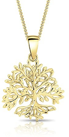 DTPsilver® Collier en argent sterling 925, plaqué or jaune, rose ou bicolore,Pendentif arbre de vie,Avec ou sans chaîne gourmette,Longueur réglable : 40.6 cm à 45.7 cm, Argent sterling