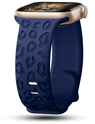 CreateGreat Armband mit Leoparden-Gravur, kompatibel mit Apple Watch, 40 mm, 41 mm, 38 mm, Geparden-Silikonarmband, kompatibel mit iWatch Serie 10, 9, 8, 7, 6, 5, 4, 3, 2, 1, SE Ultra, Marineblau