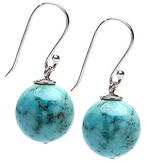 Boucles d'oreilles pendantes en argent pour femmes avec pierres naturelles 12mm | Cadeau pour femmes, filles (Turquoise Bleu)