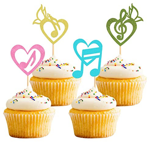 Keaziu 24 Pack Music Notes Cupcake Toppers Musical Symbols Cupcake Picks Music Theme Baby Shower Kids Wedding Birthday Party Cake Decorations Supplies heart